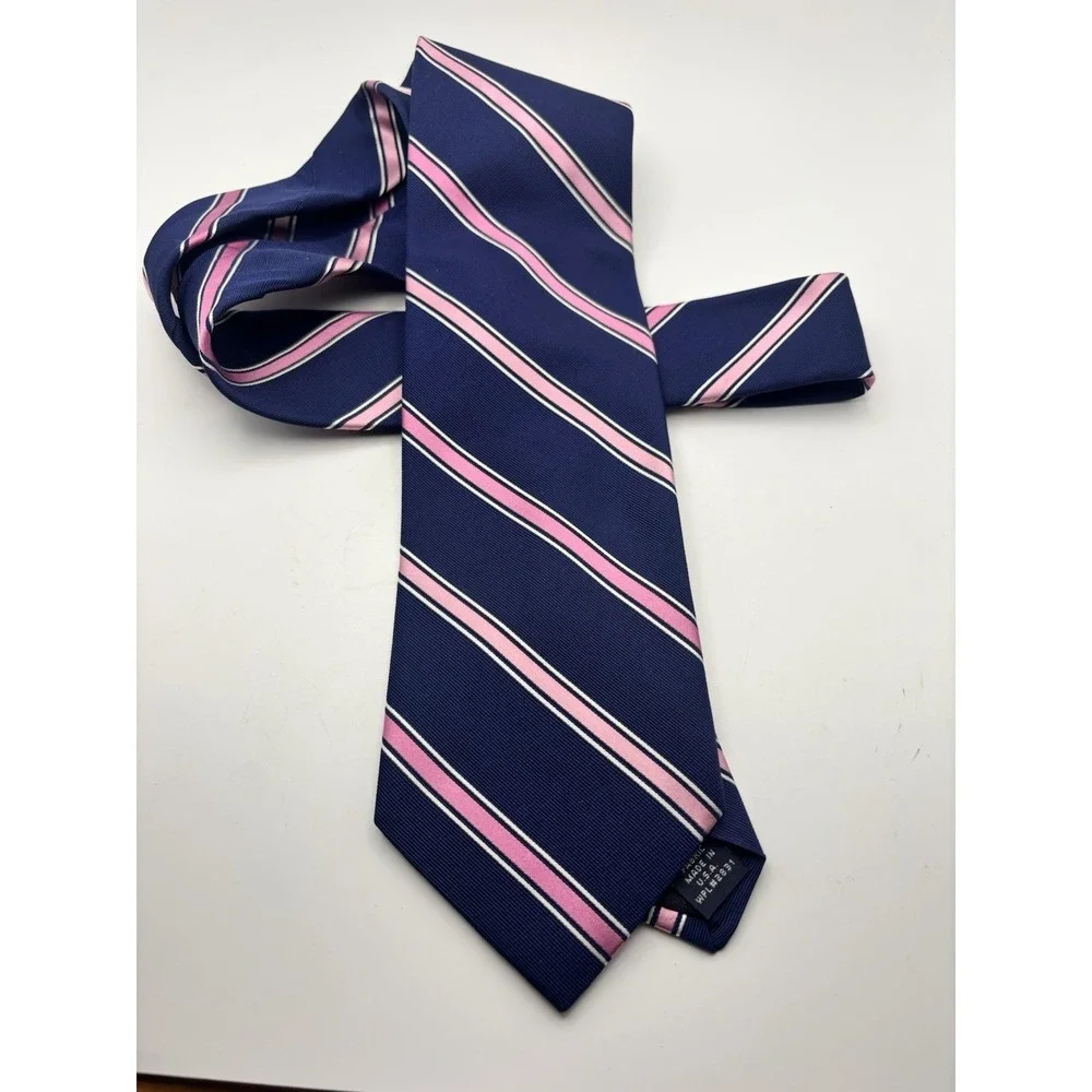 Nautica Mens Silk Tie Necktie Pink Navy‎ Blue Stripes REPP 3.5